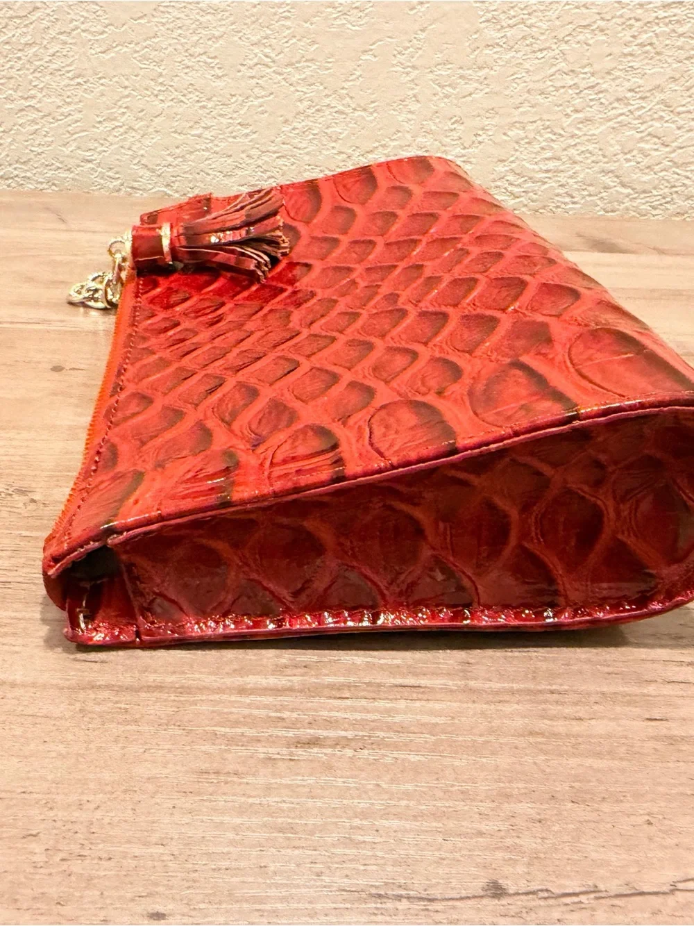 Brahmin Daisy Volcanic Red Croc-Embossed Leather Wristlet